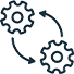 A green background with two gears and arrows.